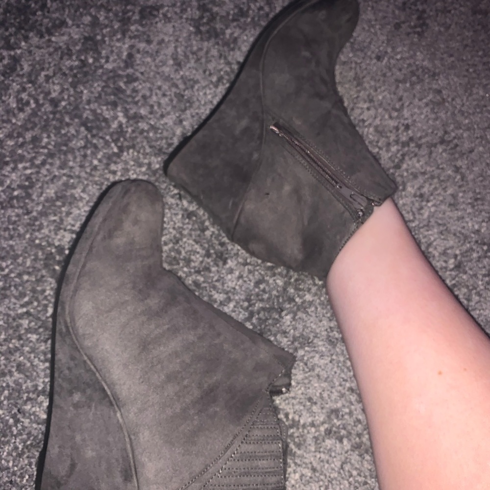 grey suede wedges